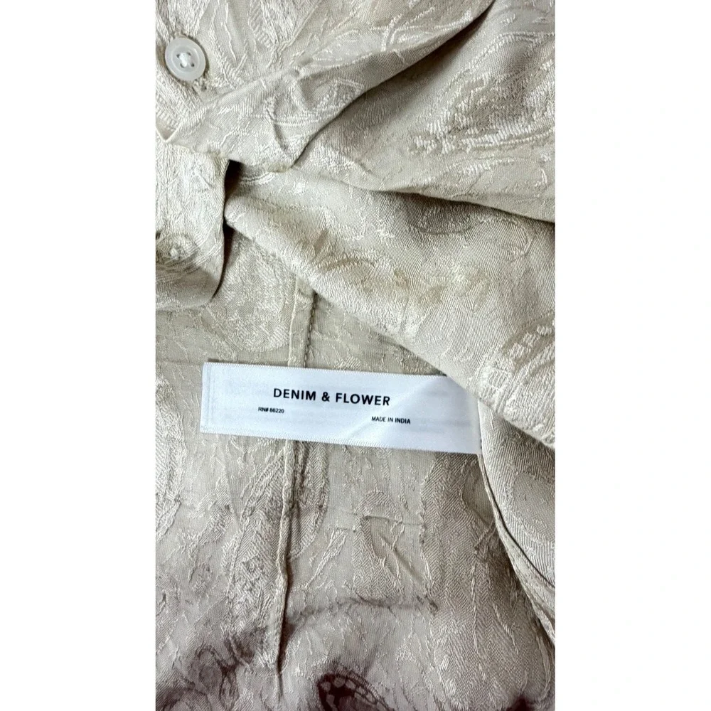 Denim & Flower Ricky Singh Mens Large Champagne Beige Paisley Jacquard Shirt L